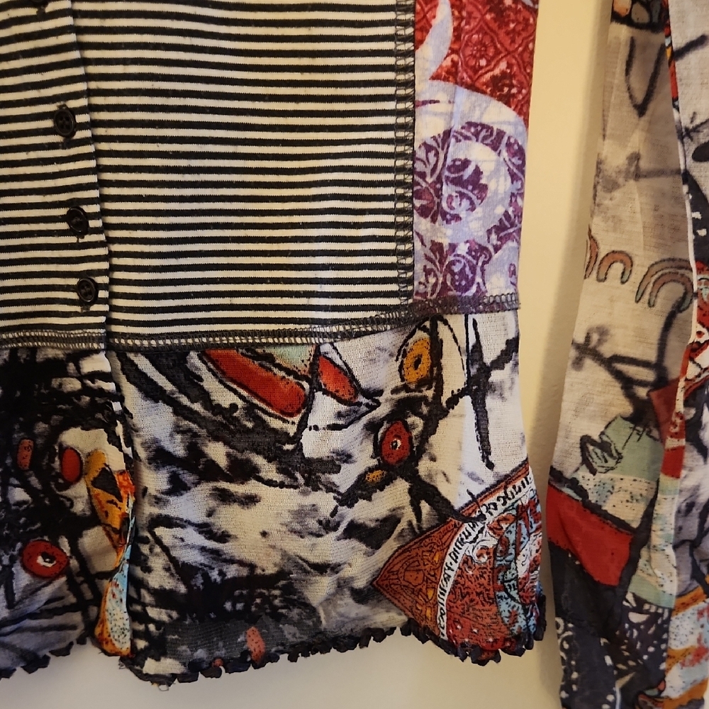 Artistic Patchwork Button Down Shirt - image 7